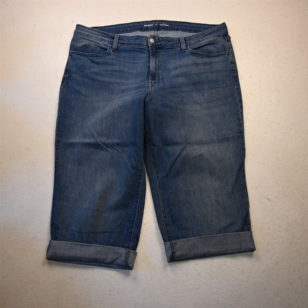 Old Navy 18 High Rise Wow Loose Rolled Cropped Dark Stretch Denim Womens Jeans